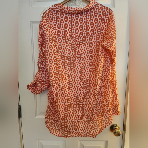 Mary Marshmallow long sleeve button geometric  Orange and White sizexl beach - Picture 2 of 9